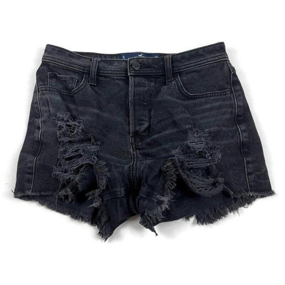 Hollister Pants - Hollister Womens Jean Shorts Black Denim Distressed High Rise Curvy Mom 3”